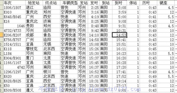邓州到南阳的火车班次